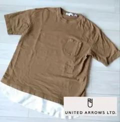 メンズ　Ｔシャツ　半袖Ｔシャツ　ブラウン　レイヤード　重ね着　胸ポケット