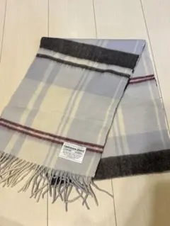 ウールカシミヤ混紡 チェックマフラー グレー系