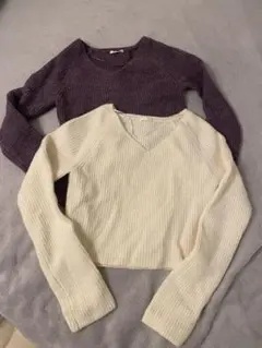 GU Vネッククロップドセーター ショート丈 Sサイズ 2色セット