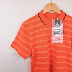 adidas ポロシャツ メンズM オレンジ ボーダー ロゴプリント カジュアル