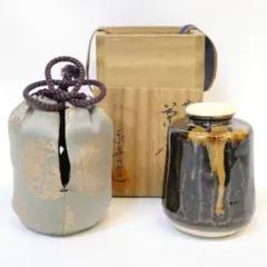 【二人静仕覆 共箱入り】嵯峨焼 永豊作 肩衝茶入 茶道具 サガ焼のサムネイル