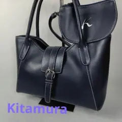 キタムラ ⭐️ 極美品 ハンドバッグ レザー ネイビー チャーム