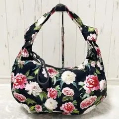 ラシット】フローラル トートバッグ 花柄 フラワー総柄 変形可能 黒 