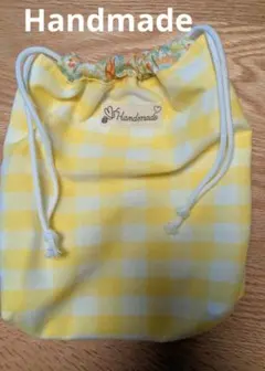 ハンドメイドNo.19　黄色ギンガムチェック　巾着袋 　小物入れ プレゼント