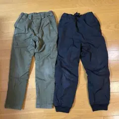 GU UNIQLO 130cm オリーブ・黒 長ズボン 2点セット