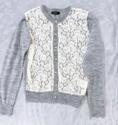 Discoat グレー アイボリー カーディガン