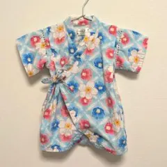 くろわっさんすべべ　ベビー甚平　浴衣　70　水色　花柄