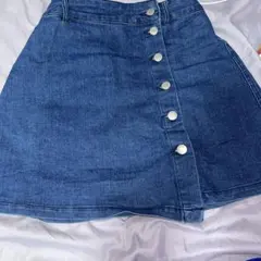 デニムブルー ボタンフロント Aラインスカート