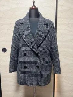 GU チェック柄 ダブルブレストコート