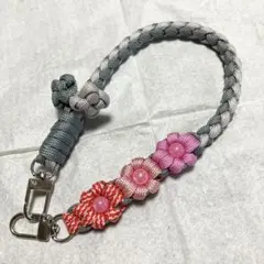 推し活ピンク スマホストラップ ハンドストラップ パラコード ハンドメイド お花