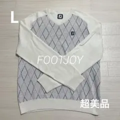 超美品 フットジョイ メンズ ゴルフ 白柄 Vネック セーター サイズL