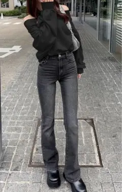 ダークデニム ブーツカットデニム ハイウエスト cu498 Sサイズ