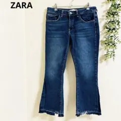 ザラ　フレアデニム　M ウォッシュ加工　ダメージ加工　美脚 ストレッチ　✨