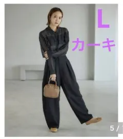 新品 mysa closet 田中里奈 コラボ タックワイドパンツ カーキ L
