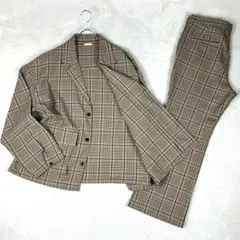 美品☆GU チェックシャツブルゾンNT+E パンツ セットアップ 大きいサイズ