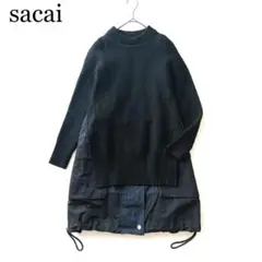 値下げ！sacaiスウェットナイロン異素材ドッキングワンピースネイビーサカイ 値下げ！sacaiスウェットナイロン異素材ドッキングワンピース