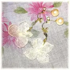 ピンクコットンパールと紫陽花のピアス(14k)