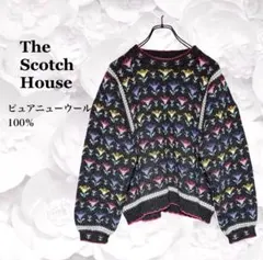 上質✨『ザスコッチハウス』ニット セーター【F】ブラック系 総柄 ウール