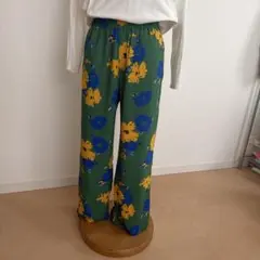 花柄 イージーパンツ グリーン