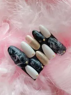 ネイルチップ マーブル ホワイト ブラック ゴールド
