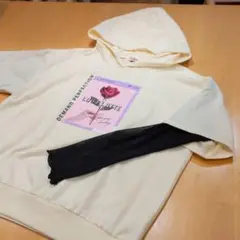 ピンクラテ 　薔薇プリント　レイヤードパーカーS 160