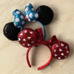ディズニー　ミッキー・ミニー耳カチューシャセット