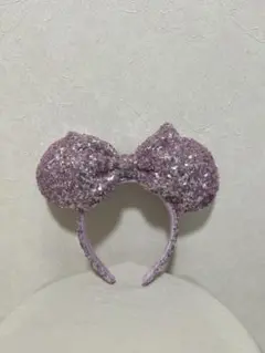 紫色スパンコールリボンカチューシャ　ミニーマウス