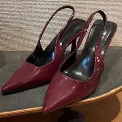 ワインレッド エナメル スリングバック パンプス 38