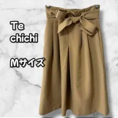 N0320　フレアスカート　ウエストリボン　タック入り　ベージュ　Mのサムネイル