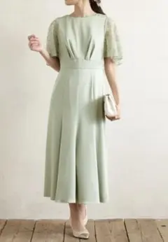 Aimer エメ レースケープ風スリーブサテンパーティードレス Mサイズ 結婚式