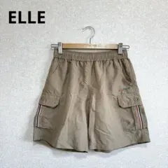 ELLE エル カーゴショートパンツ ウエストゴム ロゴ刺繍 ブラウン M
