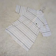 Kent 半袖　ボーダー　ポロシャツ　ロゴ刺繍　バンドカラー　M