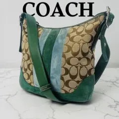 COACH shoulder bag suede signature green