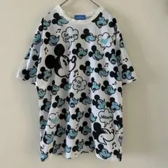 東京ディズニーリゾート 総柄ミッキーマウス Tシャツ 白地水色【M】
