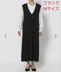 グローバルワーク　スゴラクストレッVネックジャンスカ　ブラック