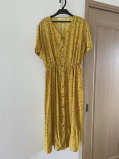 SHOO LA RUE 花柄 ロングシャツワンピース イエロー