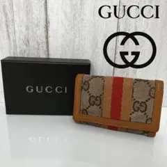 GUCCI グッチGG柄 キャンバス　レザー　6連　キーケース