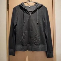 ユニクロ ダークグレー 千鳥格子柄 フード付きパーカー レディースM