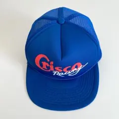 海外古着 プリント デカロゴ 企業物 トラッカー メッシュキャップ 帽子 ブルー