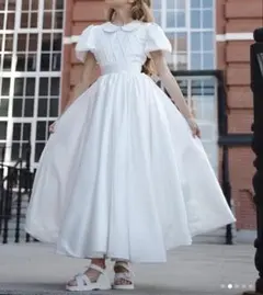 ホワイトロングドレス 半袖 パフスリーブ