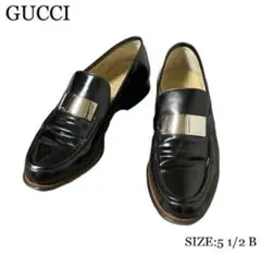 GUCCI グッチ プレート付 ローファー 革靴 サイス5 1/2 B ブラック