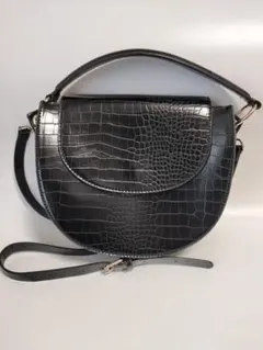 ​【人気】ZARA ザラ クロコ型押し ショルダーバッグ ブラック 2way