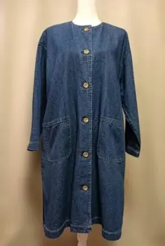 デニム ノーカラー　ロングコート　エヘカソポ　F