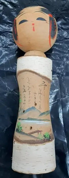 こけし　昭和レトロ　風景画　創作こけし　伝統的な木製こけし人形 約30cm