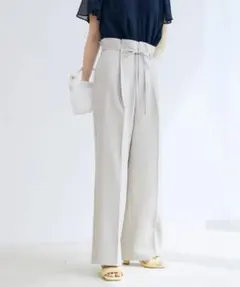 新品☆vis☆リネンライク ハイウエストワイドパンツ☆キナリ