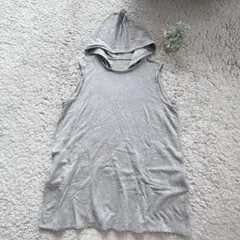 【ECHO】 ノースリーブカットソー フード付きベスト チュニック フーディ M