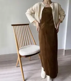 【試着のみ】callautia/ベロア調Iラインキャミワンピース キャメル S