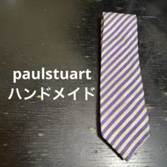 【 7201番】paulstuart ハンドメイド　紫と白のストライプネクタイのサムネイル