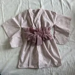 花柄ワンピース型浴衣　薄いピンク 80-90サイズ　帯付き