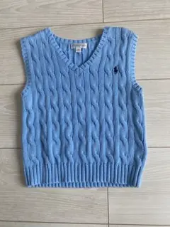ラルフローレン　水色 ケーブル編み Vネック ベスト